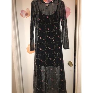 Black Floral Overlay Maxi-Dress